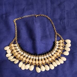 Neutral Beaded Collar Statement Necklace